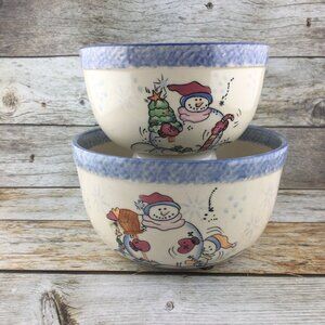 Vintage VITAL UNIT Holiday Nesting Mixing Bowls Snowman Winter Sledding Set 2